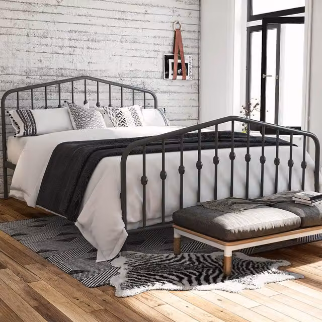 Novogratz Bushwick Industrial Metal Bed in Grey and Black, 140 x 200 cm