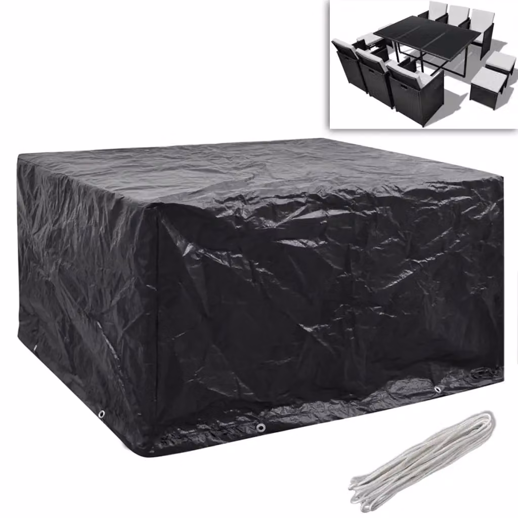 Berkfield Home Water Repellent Polyester Garden Furniture Covers for 6 Person Poly Rattan Sets, 2 Pack, Black, W: 172 cm, D: 113 cm – 2