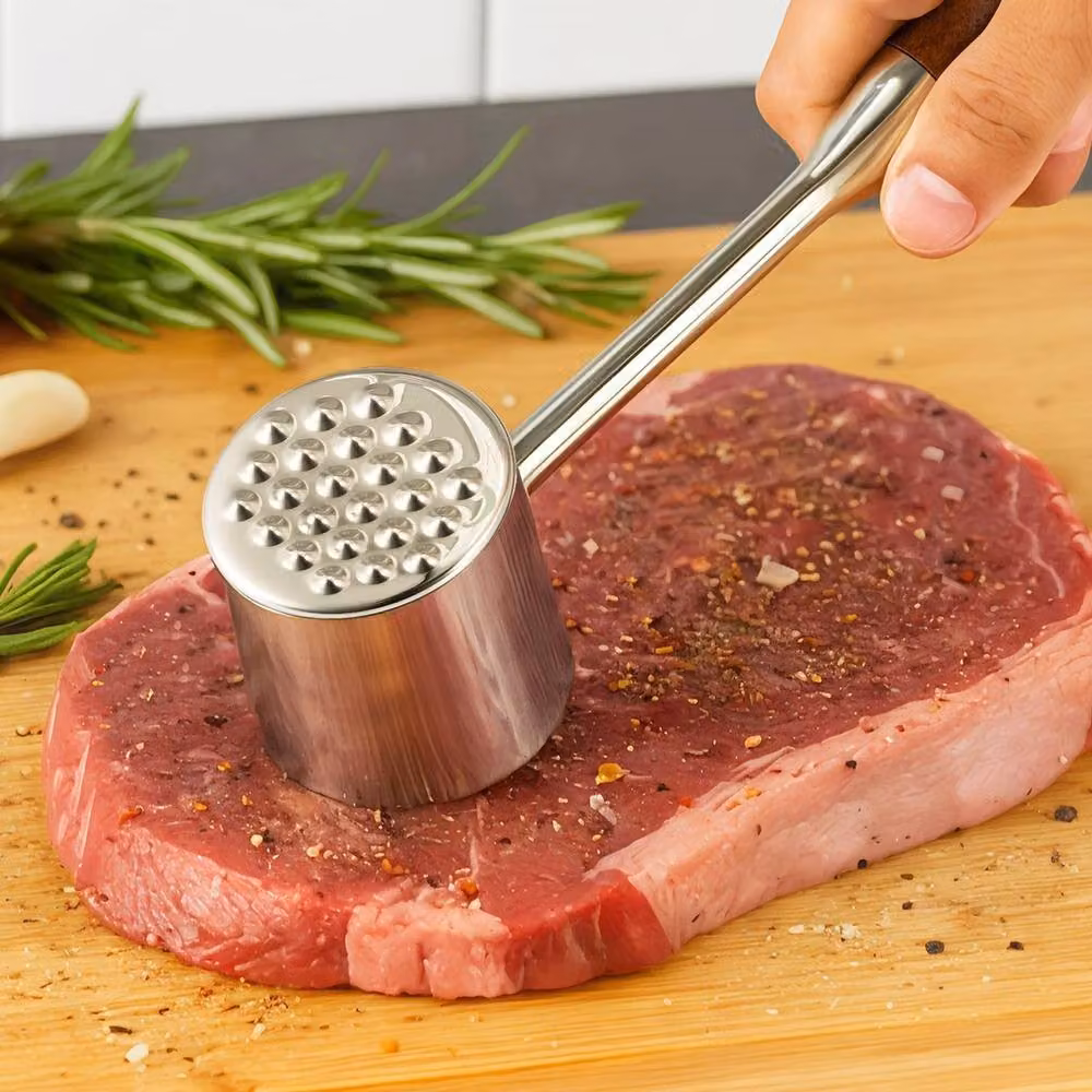 Havendro Stainless Steel Meat Tenderizer with Wooden Handle in Silver – 3