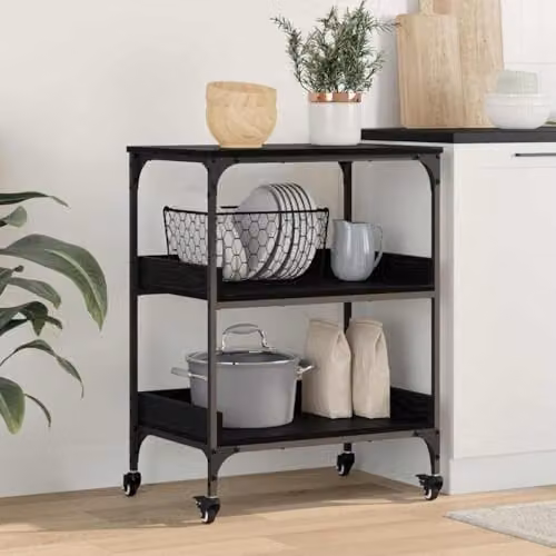 vidaXL Industrial Kitchen Trolley in Black Oak, W/D/H: 60 x 41 x 80.5 cm – 2