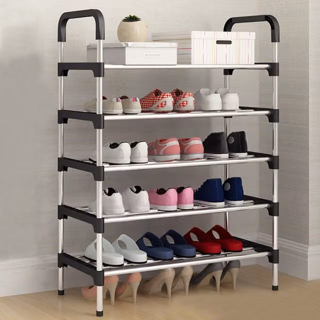 Livingandhome Black Stackable Freestanding Shoe Rack