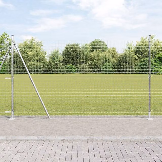 Berkfield Home Euro Fence with 7 Flanged Posts, Galvanised Steel, Silver/Grey, 1.6 x 10 m