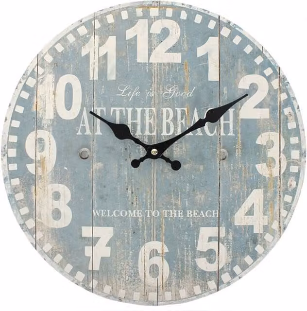 KDMK Blue Distressed Shabby Chic Round Wooden Wall Clock, Diameter: 34 cm