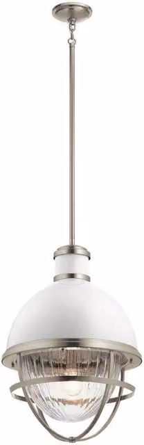 Kichler Tollis Globe Pendant Ceiling Light in Grey with White Glass and Silver Metal Finish