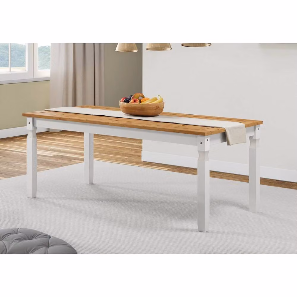 FORGEVIO White Shabby Chic Rectangular Pine Wood Dining Table – 2