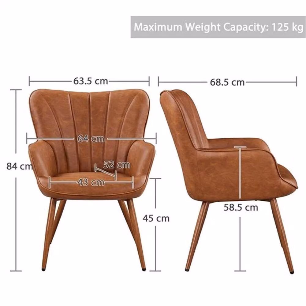 KORVIXA Mid-Century Modern Synthetic Leather Tub Accent Chair in Brown – 2