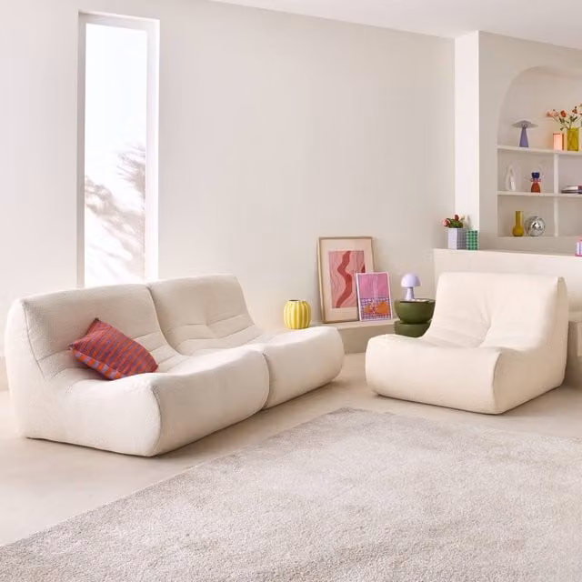 sweeek Modular Scandinavian Armchair in White Textured Boucle Fabric W/D/H: 91 x 72 x 105 cm