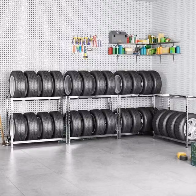 Berkfield Home 2-Layer Steel Tire Rack, 4 Pieces, Silver, W/D/H: 110 x 40 x 110 cm – 1