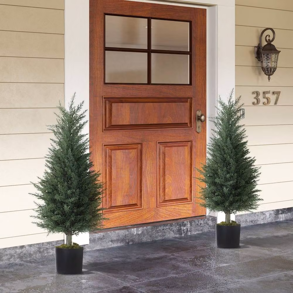 Wyld Haus Lusa Set of 2 Green UV Resistant Outdoor Artificial Cypress Trees, Height: 90 cm – 8