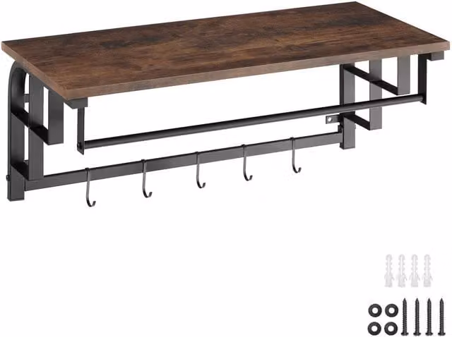 tectake Westwood Industrial Hall Tree with Bench and Dual Hook and Rail Matrix in Dark Brown and Black – 1
