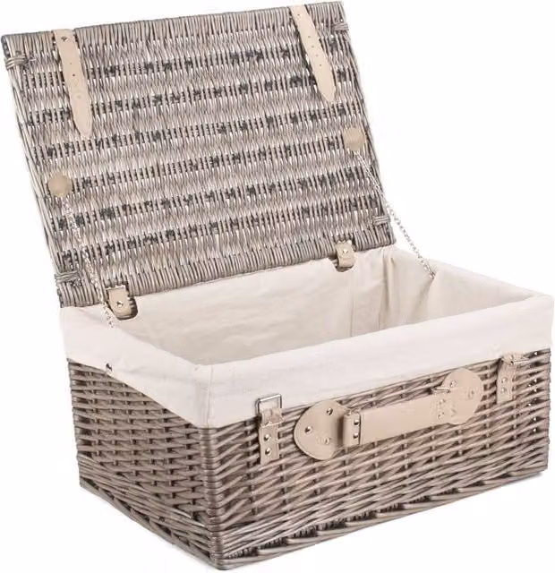 Red Wicker Picnic Basket Hamper with Light Stone Cotton Lining, 51 cm