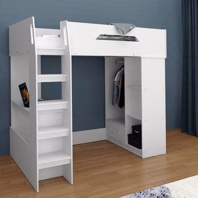 Kidsaw Ltd White High Sleeper Single Bed with Desk, Storage Drawers and Stairs W/D/H: 90 x 200 cm