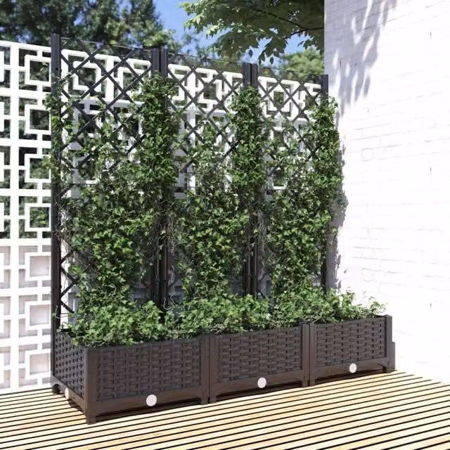 Berkfield Home Garden Planter with Trellis, Black, W/D/H: 120 x 40 x 121.5 cm