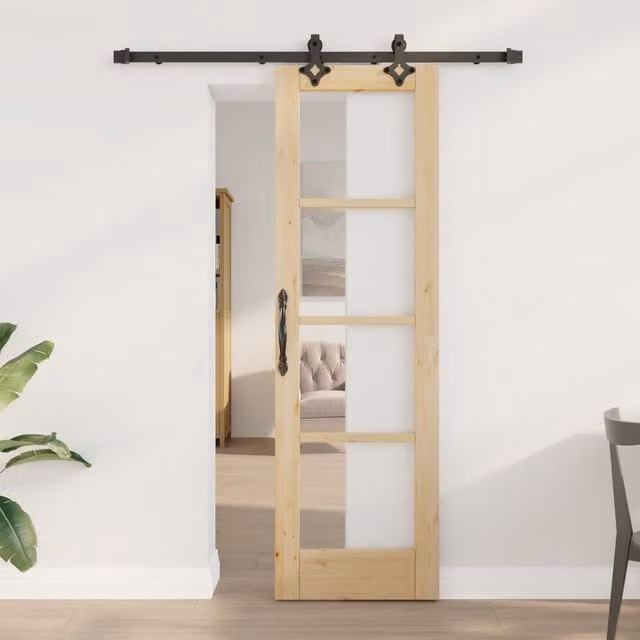 Berkfield Home Modern Sliding Door with Hardware Set in Black Solid Wood Pine, W: 61.0 cm, H: 198.5 cm