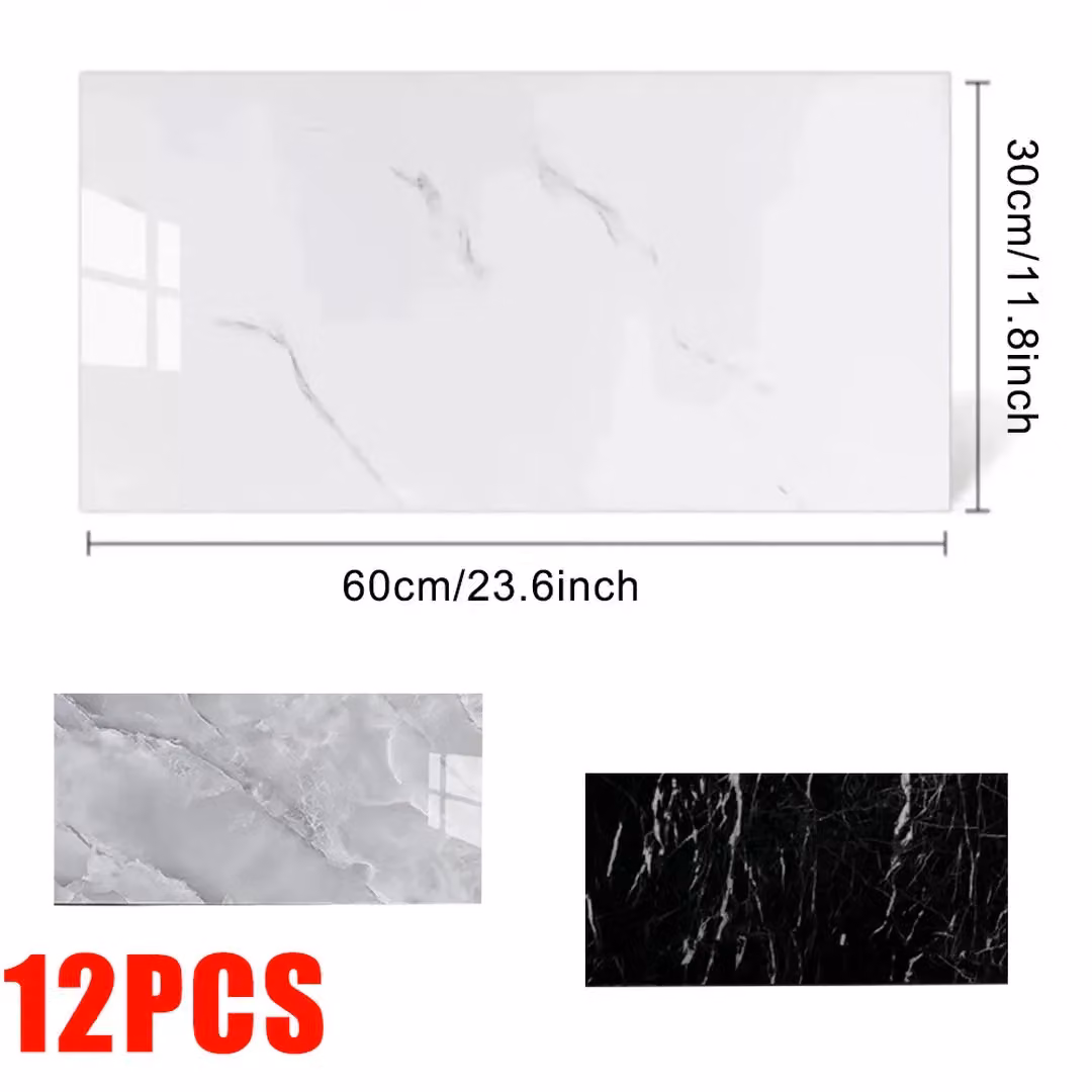 SPETLEK 12-Piece Self-Adhesive Marble-Look Wall Tiles in Black for Kitchen and Bathroom Decor – 1