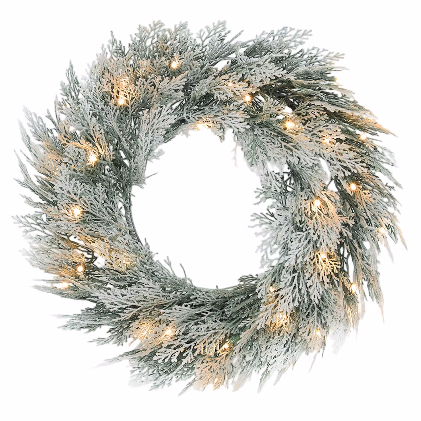 HOMCOM Round Flocked Christmas Wreath with Timer in Green, Silver and White, Diameter: 60 cm – 2