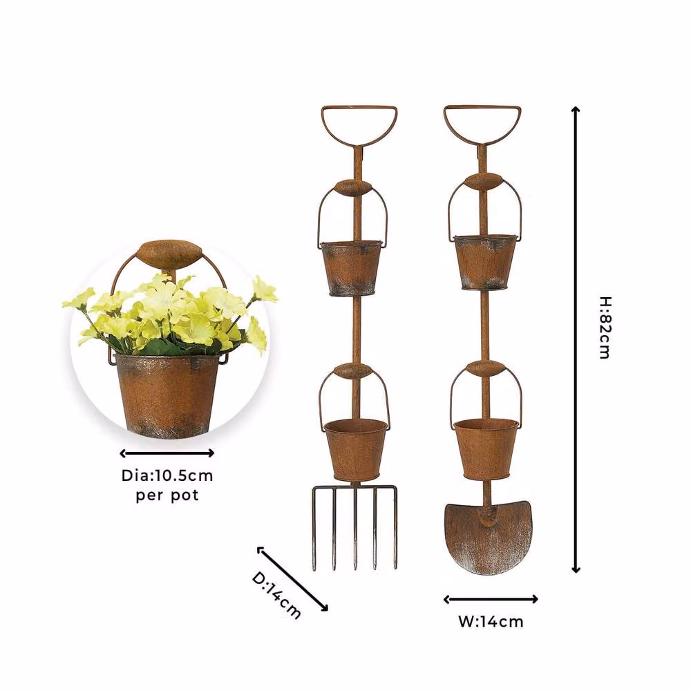 Gainsborough Set of 2 Rustic Spade and Fork Metal Garden Planters in Multicolour, H82 x W14 x D14 cm – 3