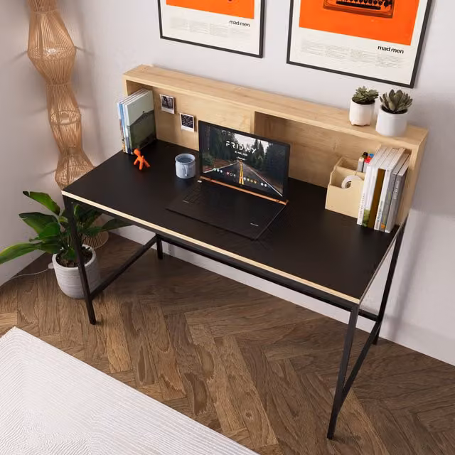 Bimossa Modern Oak and Black Writing Desk W/D/H: 110 x 106.8 x 56 cm