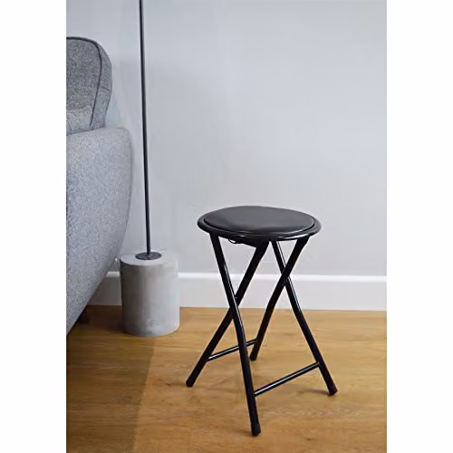 Harbour Housewares Black Padded Folding Stools, Pack of 2, Metal Frame with Synthetic Leather Seat – 5