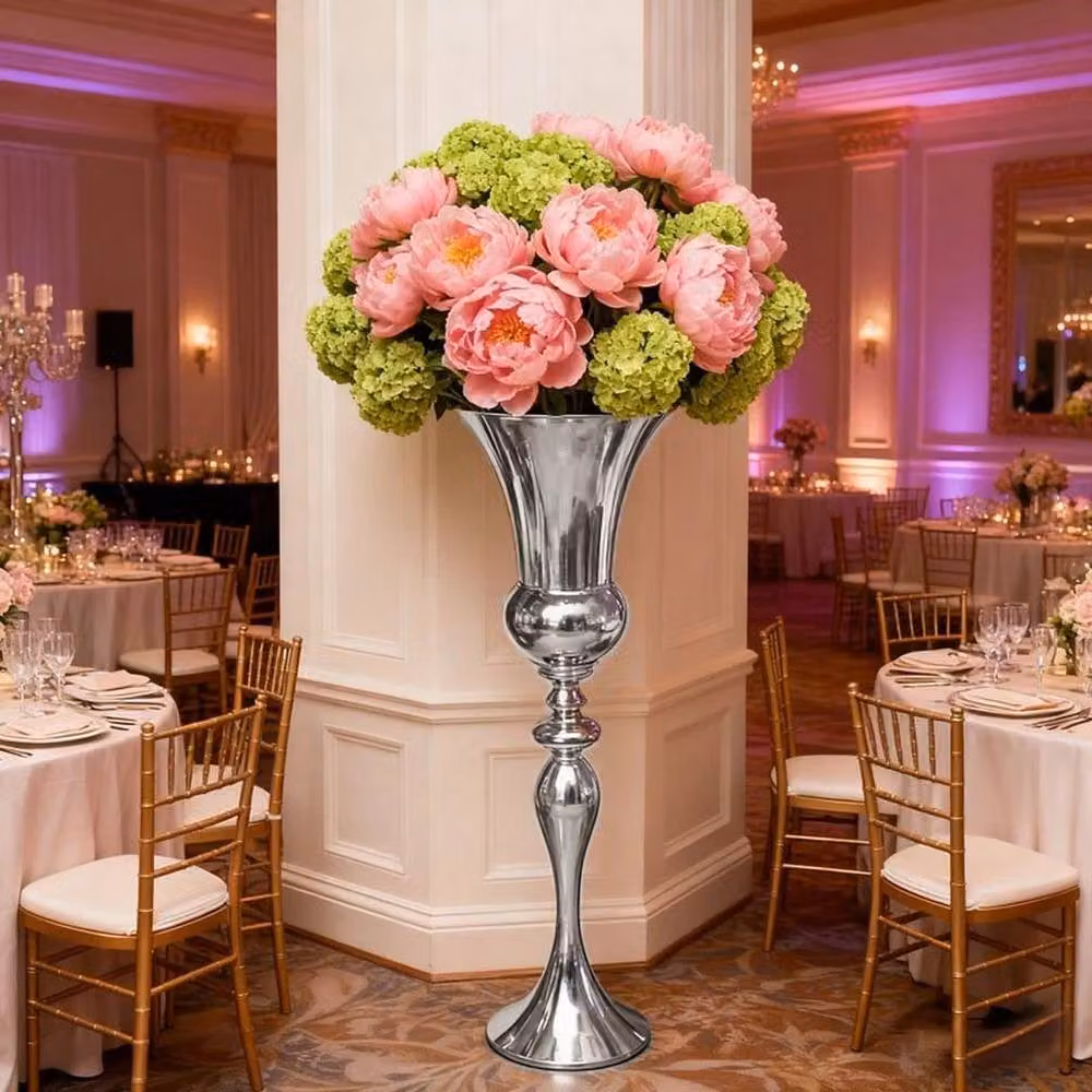 KORVIXA Large Silver Metal Floor Vase, Height: 74 cm – 3