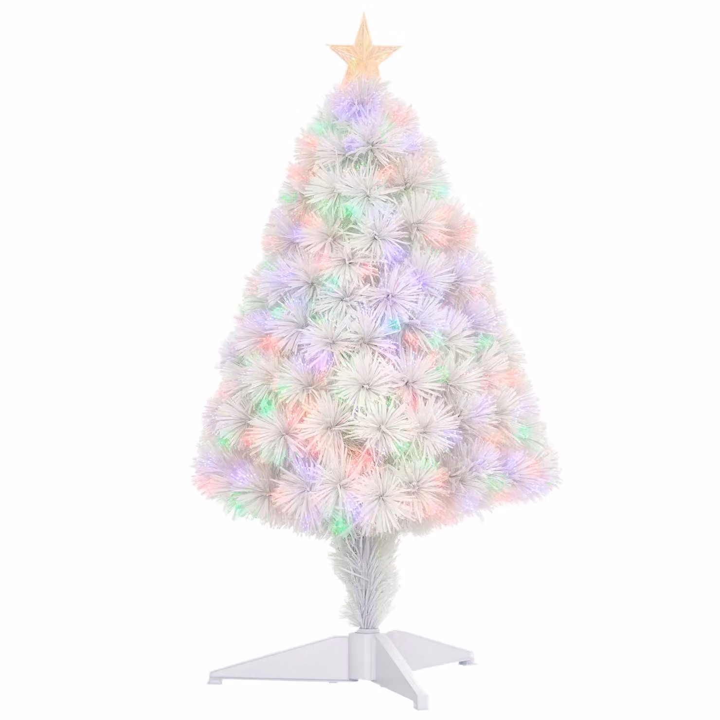 HOMCOM White Prelit Artificial Tabletop Christmas Tree with Built-in Fibre Optics, Height: 76.2 cm – 2