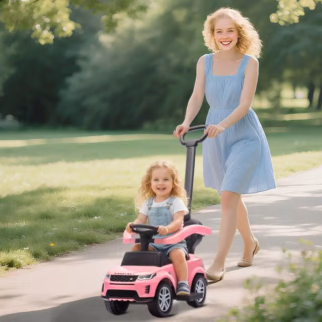 AIYAPLAY Land Rover Ride-On Push Car with Handle and Storage in Pink
