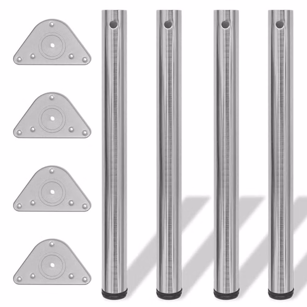 Berkfield Home 4 Height Adjustable Table Legs in Brushed Nickel Silver, Height: 71 cm