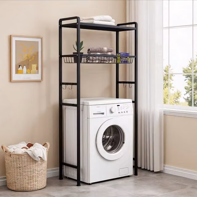 Lifeideas Modern Matt Black Metal Freestanding Bathroom Storage Rack