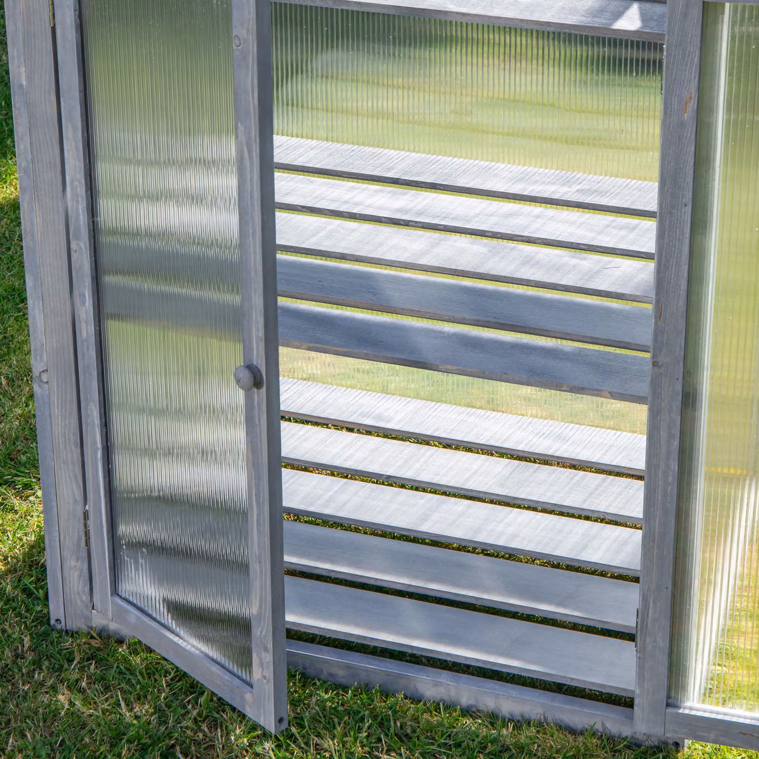 Samuel Alexander Wooden Mini Greenhouse Cold Frame with Shelving, Grey, H120 x W69 x D49 cm – 5