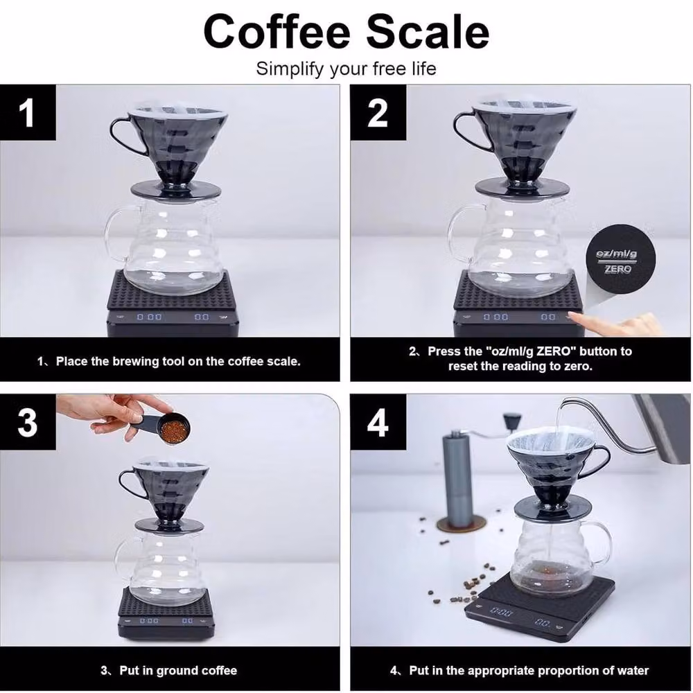FLAVORA Digital Coffee Scale with Timer and LED Display in Black, W: 100 cm, D: 15 cm, H: 15 cm – 6