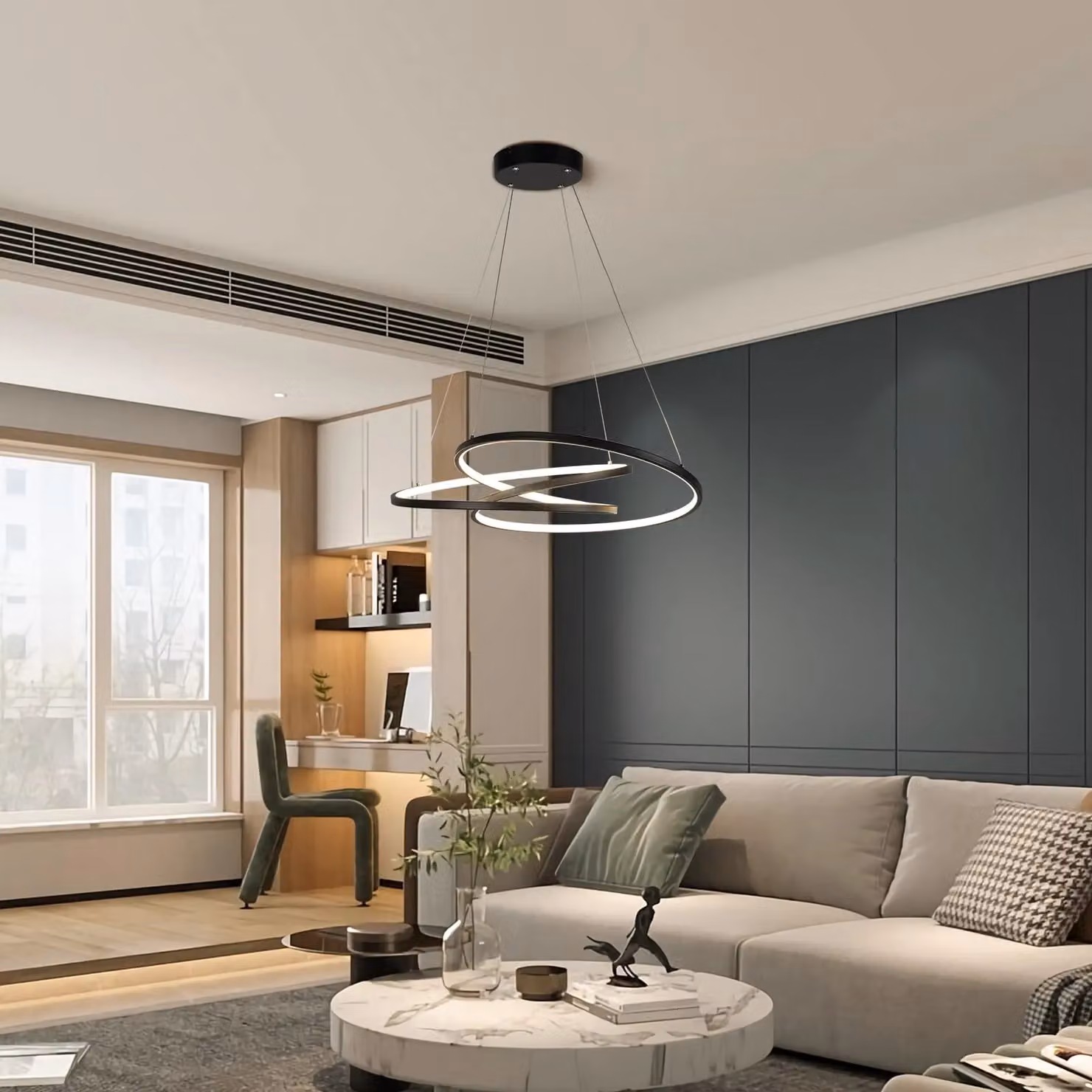 Garwarm 1 Black Dimmable LED Pendant Ceiling Light with Circular Geometric Design and Adjustable Height – 4