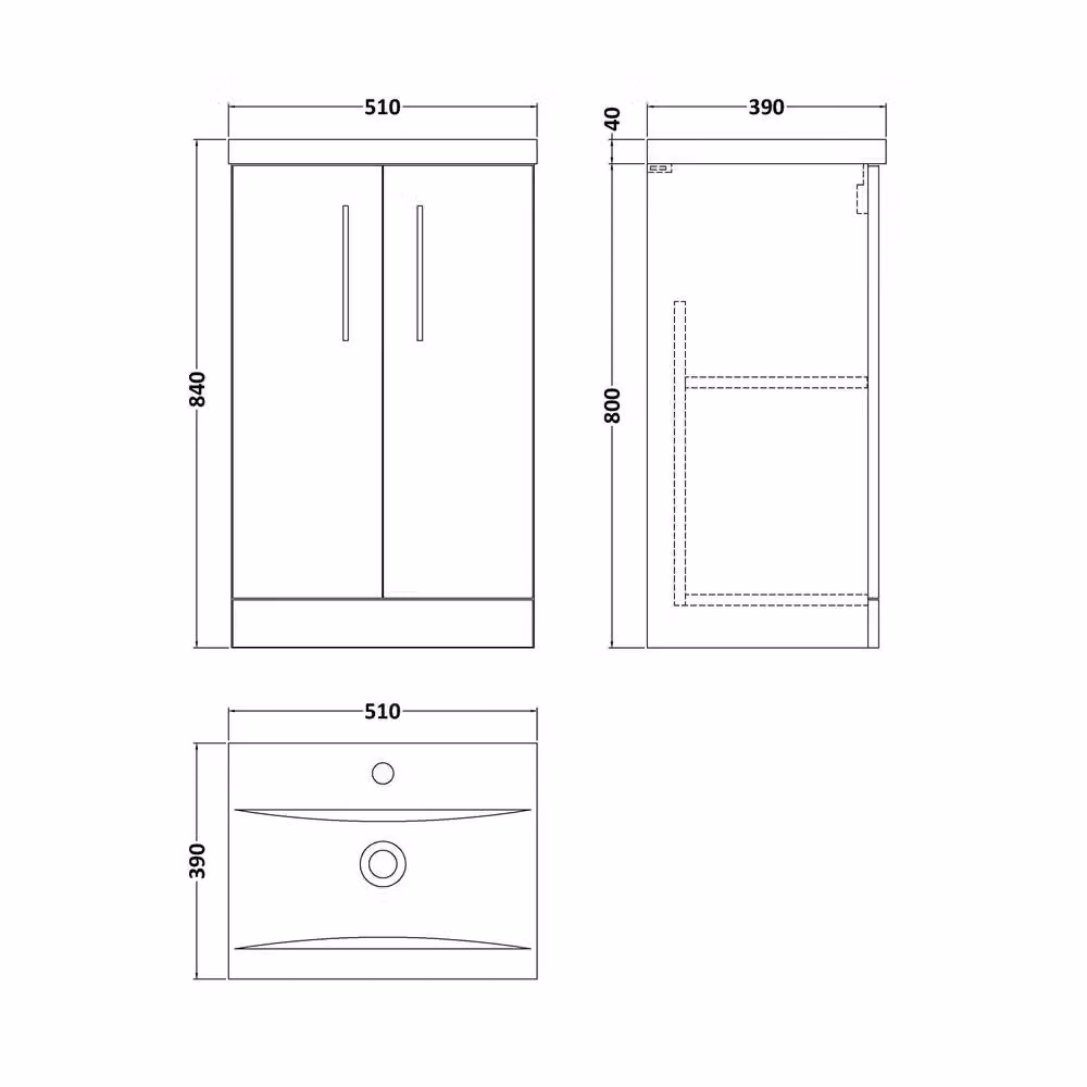 Balterley Modern Bathroom Vanity Unit with Basin and 2 Soft Close Doors in Solace Oak Brown, W: 50 cm, D: 42 cm, H: 84 cm – 3