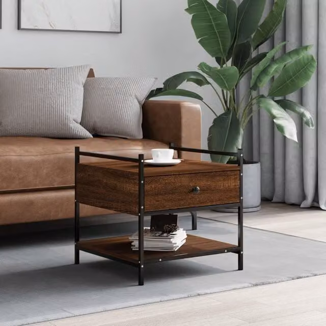 Berkfield Home Brown Oak Coffee Table, W/D/H: 50 x 50 x 50 cm