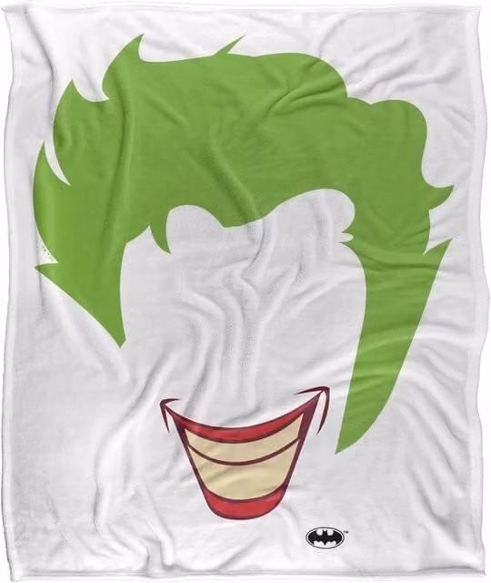 Warner Bros. The Joker Large Face Extra Large Super Soft Fluffy Polyester Throw Blanket in Multicolour and White