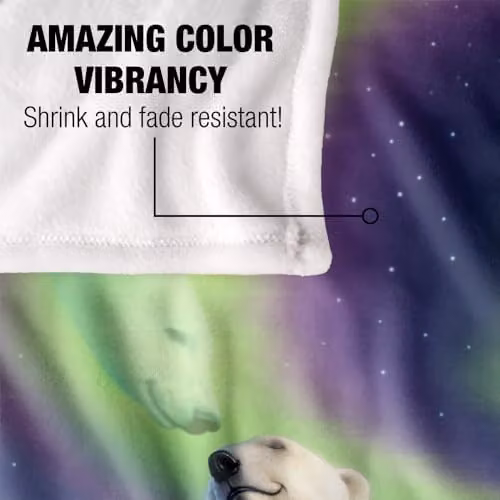 JQ Licensing Jlo Polar Bear Aurora Northern Lights Super Soft Silky Touch Fleece Throw Blanket, Multicolour, W/D/H: 91 x 147 cm – 3