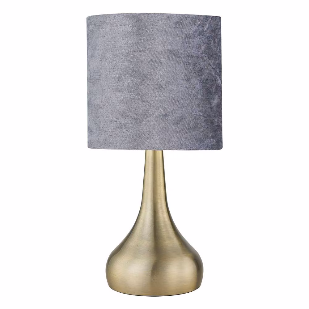 First Choice Lighting Romana Set of 2 Antique Brass Touch Table Lamps with Bronze and Grey Fabric Shades – 2
