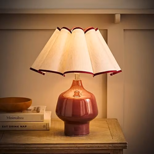 ValueLights Jamie Glazed Ceramic Table Lamp with Scallop Trim Shade in Red and Green – 2