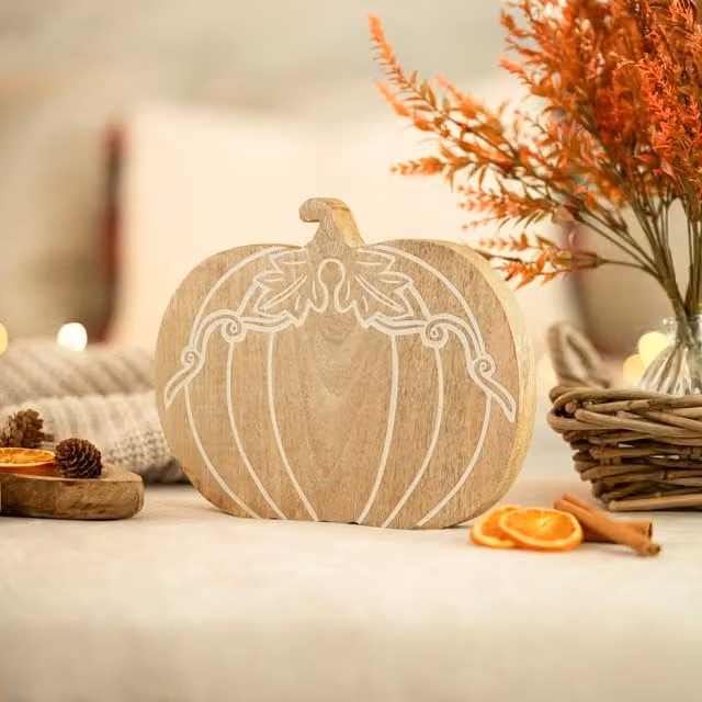 Marco Paul Rustic Wooden Pumpkin Autumn Decoration in Beige, 25 cm – 1