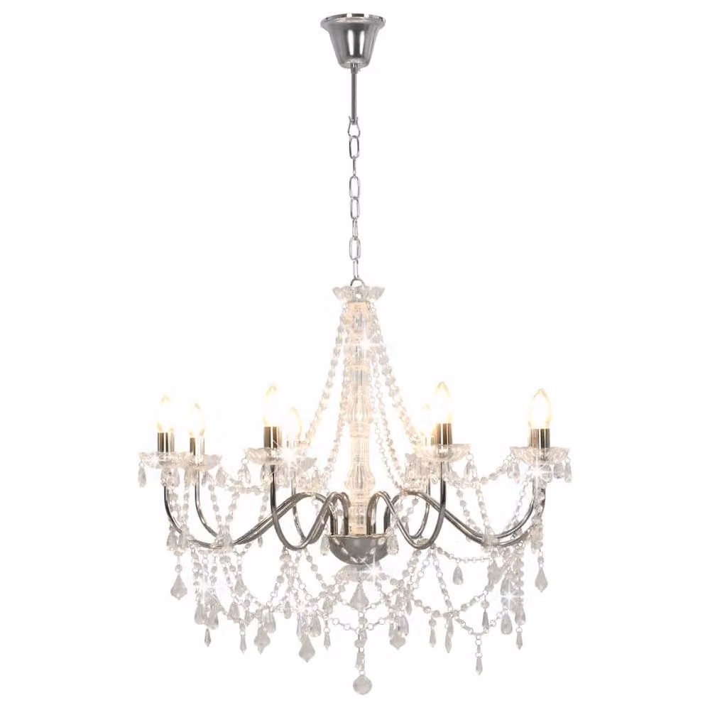 Berkfield Home Beautiful Silver Crystal Bead Ceiling Chandelier for 8 x E14 Bulbs – 2