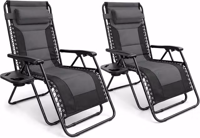 FLAVORA Heavy Duty Padded Sun Lounger in Grey with Steel Frame