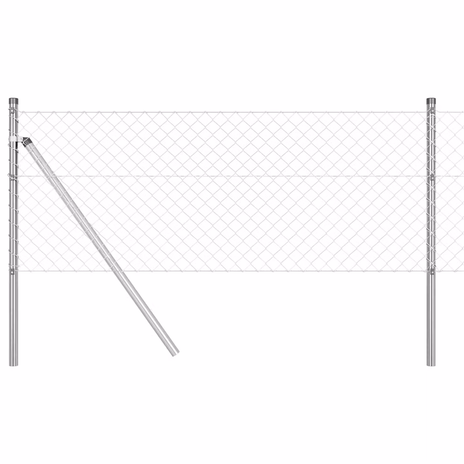 Berkfield Home Silver Galvanised Steel Chain Link Fence with 7 Round In-Ground Posts, W: 10 m, H: 0.4 m – 2