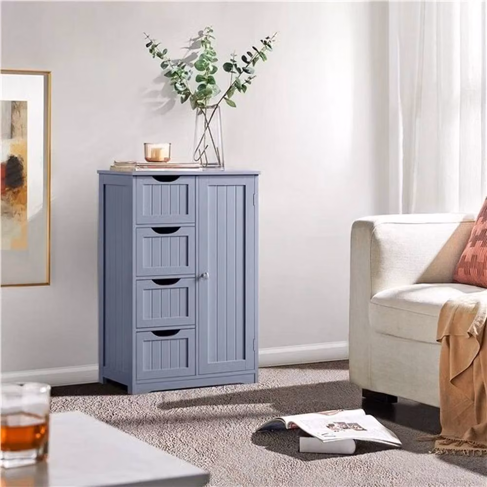 KORVIXA Grey Free Standing Bathroom Floor Cabinet with 4 Drawers and 1 Door, W: 60 cm, H: 75 cm – 3