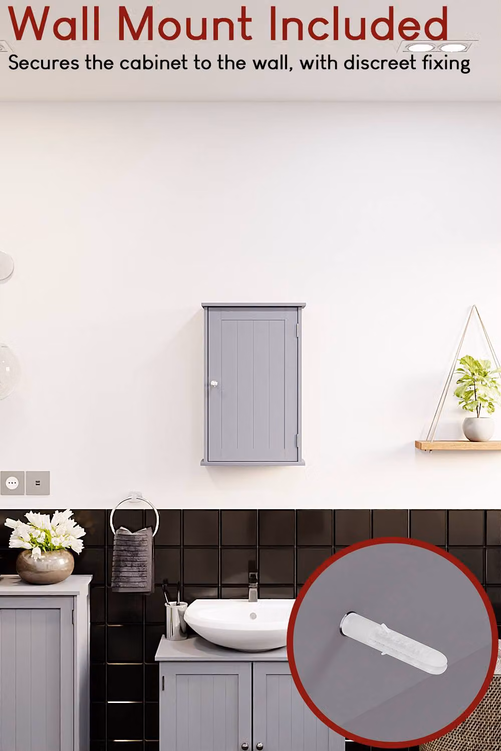 HD Designs Priano Modern Wall Mounted 1 Door Bathroom Cabinet with Internal Shelves in Matt Grey – 4