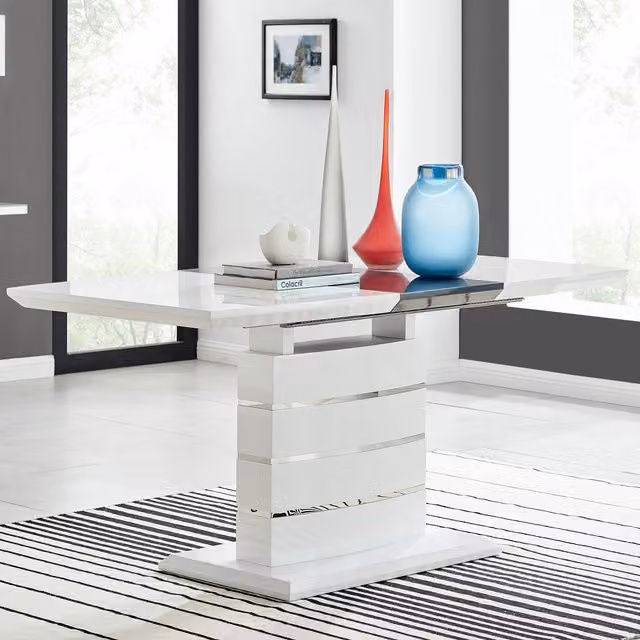 FurnitureboxUK Renato Modern High Gloss Extending Rectangular Dining Table, White – 1
