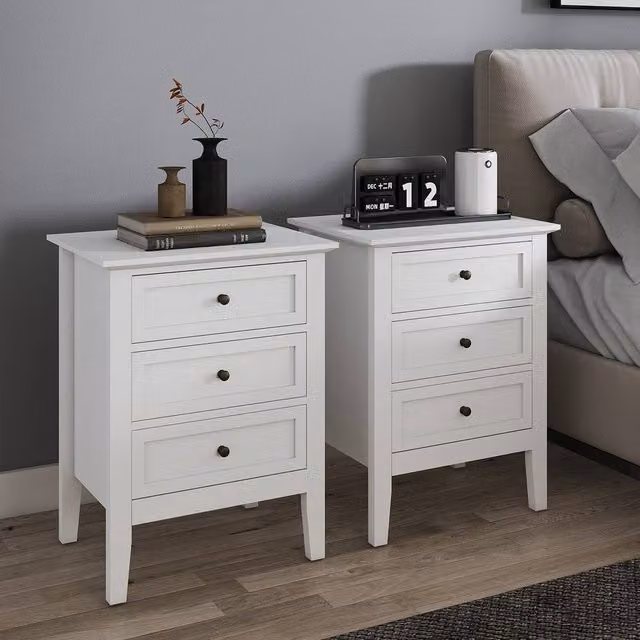 Melody Maison Rowley White Range Pair of 3 Drawer Bedside Tables