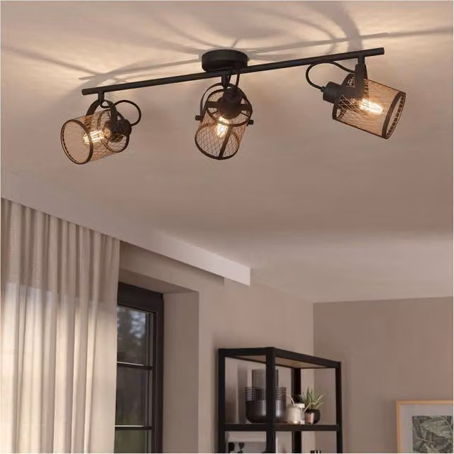 Loops Black Triple Adjustable Metal Ceiling Spotlight for Modern Indoor Spaces
