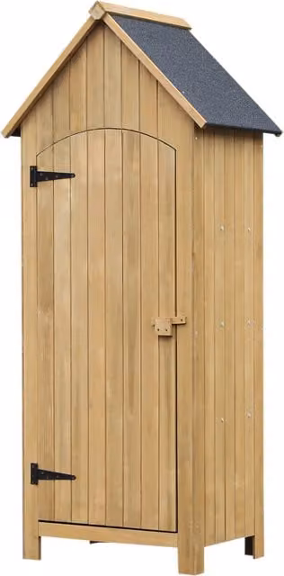 Outsunny Wooden Garden Storage Shed with 3 Shelves and Lockable Single Door, Brown, W/D/H: 77.5 x 54.2 x 179.5 cm