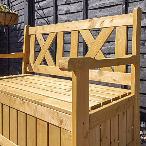 AIRWAVE Darcy 2 Seater Wooden Outdoor Garden Bench with Built In Storage Seat in Brown Treated Hardwood – 7