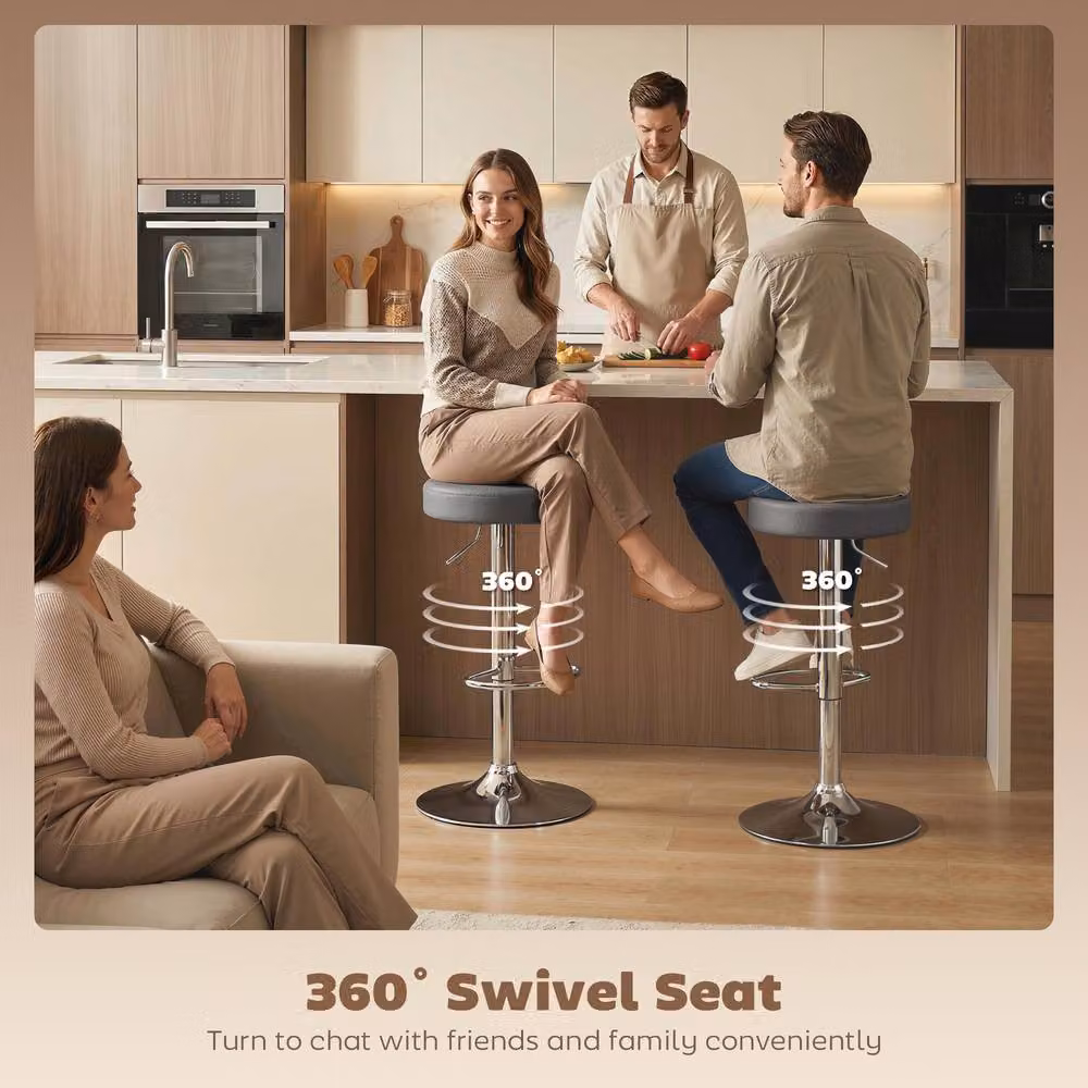 HOMCOM Set of 2 Height Adjustable Modern Bar Stools in Grey – 3