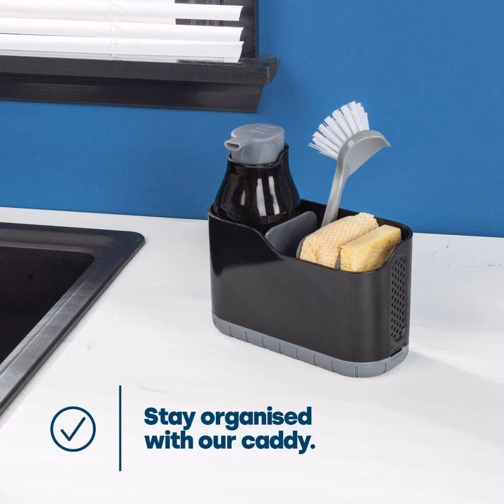 NESTLUNE Black Plastic Sink Caddy with Foam Soap Dispenser and Drainage System – 3